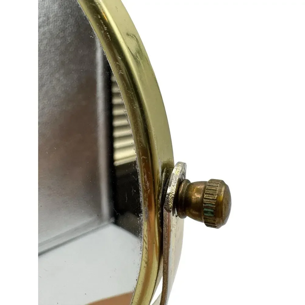 Vintage Yellow Vanity Mirror 1970s Celluloid Footed Brass 11